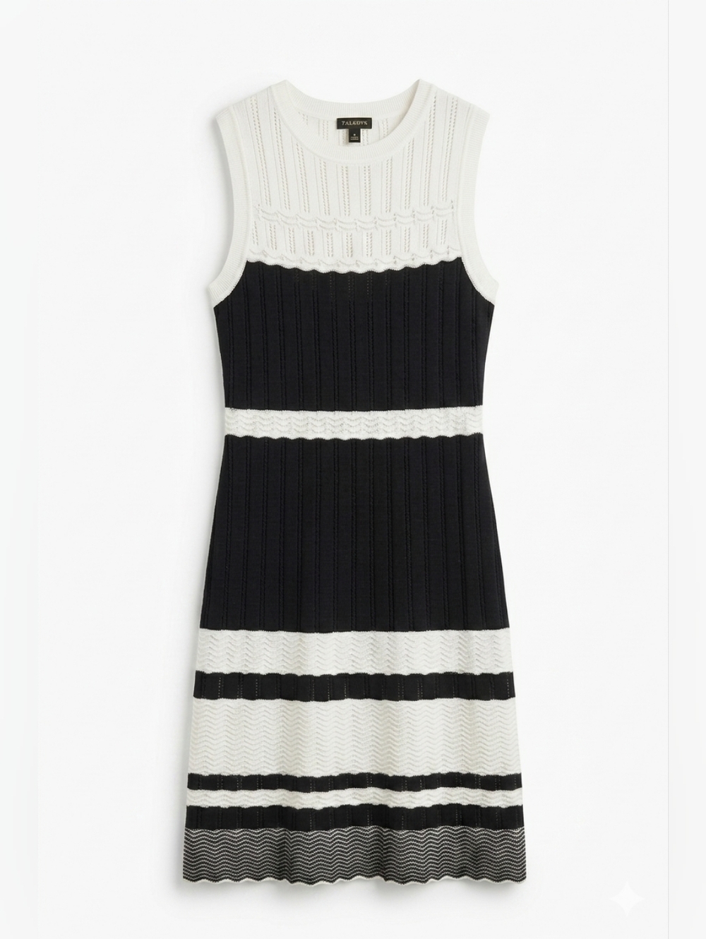 PETITE - Talbots Black & White Pointelle Knit Sleeveless Sweater Dress